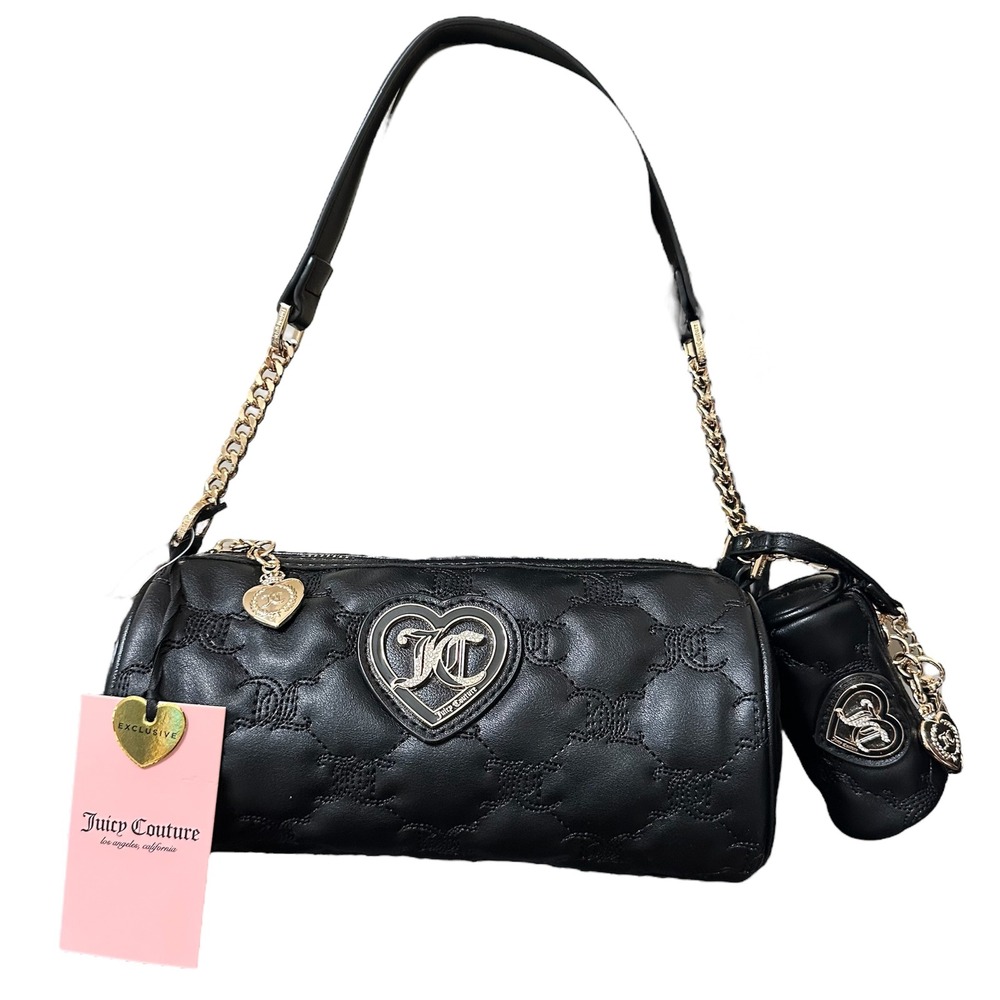 Juicy Couture Choose Juicy II Black Quilted Barrel Bag with‎ Coin Purse New